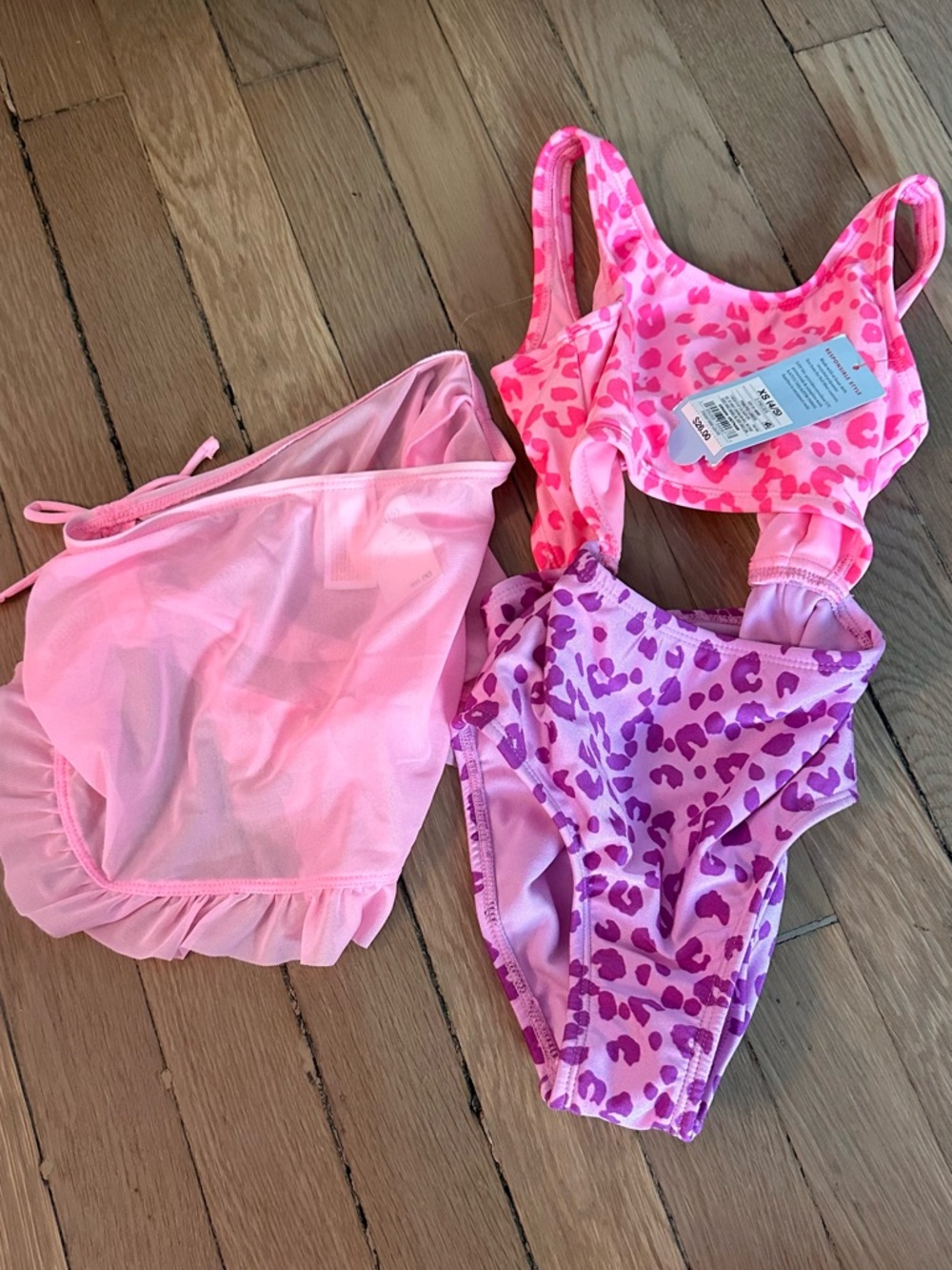 New Pink & Purple Leopard-Print Girls' Swim Set